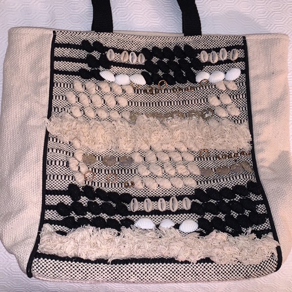 Embellished Shell Canvas Shoulder Tote - Picture 12 of 13